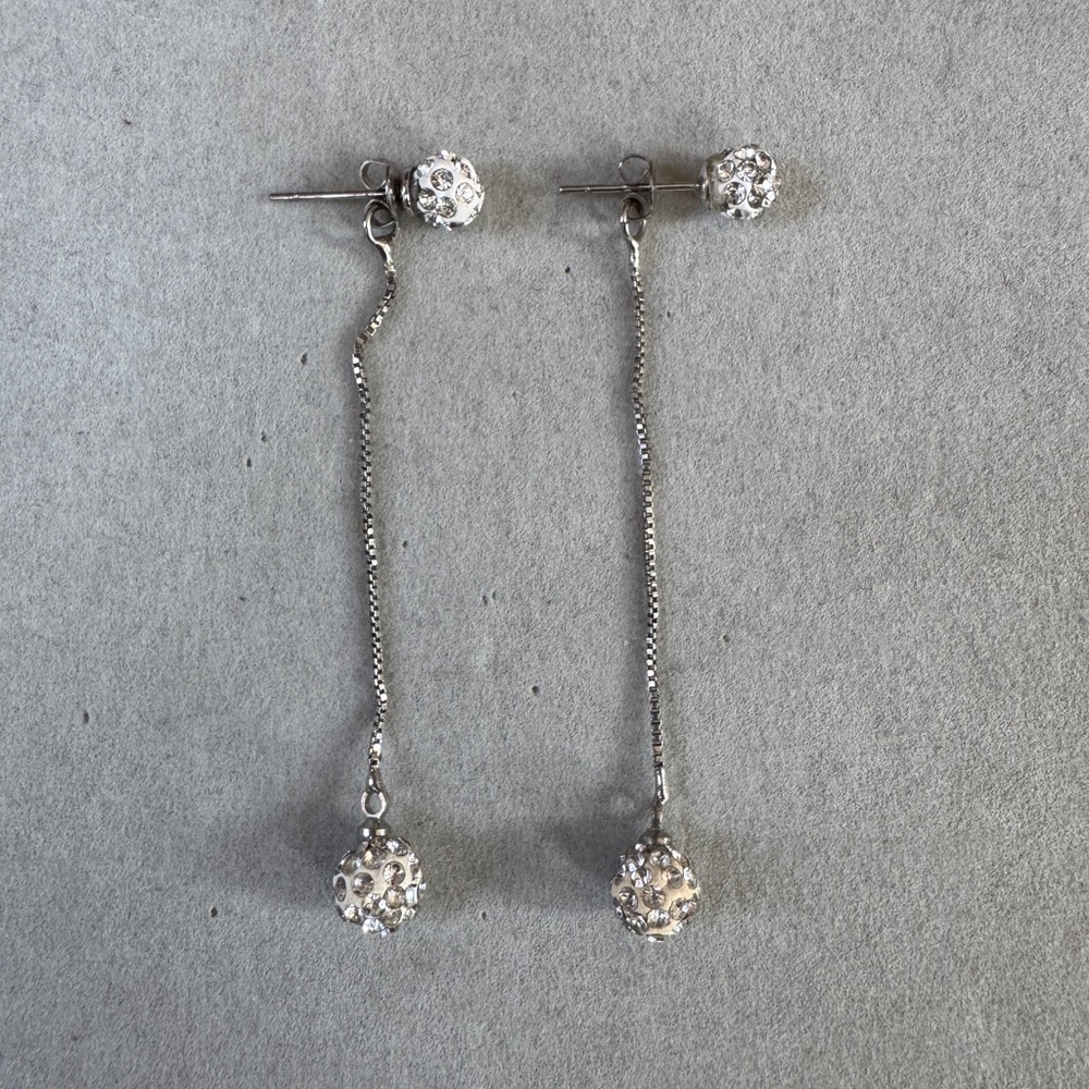 925 Sterling Silver Crystal Ball Long Drop Earrings Shamballa Box Chain Dangle